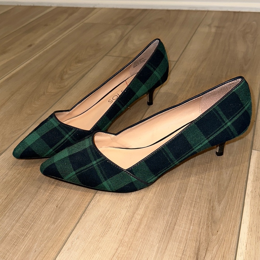 Sole Society Green Plaid Heels